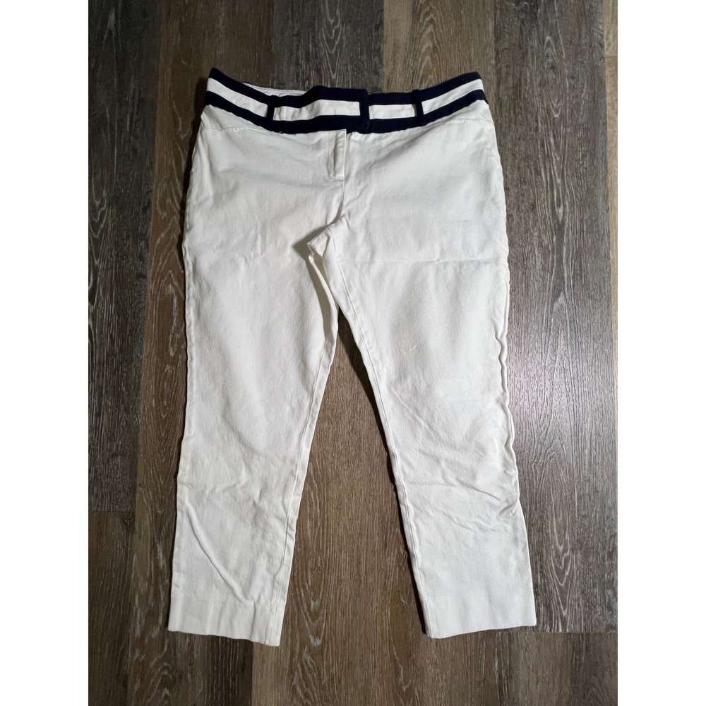 The Limited Signature Stretch Pants Womens 12 White Navy Stripe Nautical Cropped